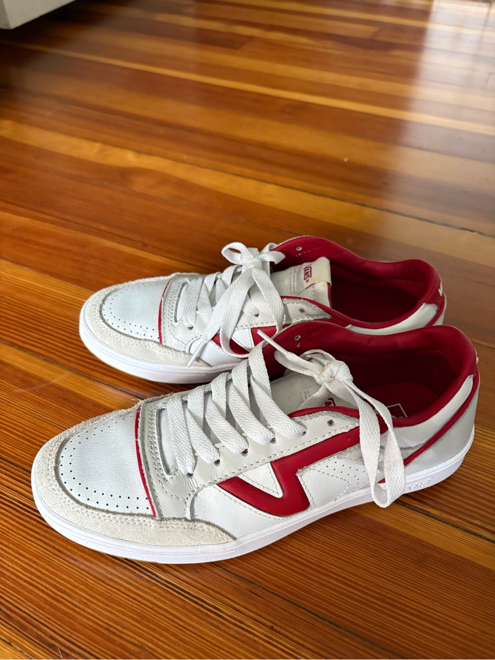 Vans White and Red Low-Top Sneakers